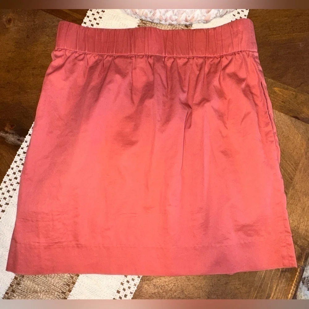 UEC J Crew Sidewalk Pleated Pull-on Mini Skirt Size 4 Coral Orange Pockets Lined
